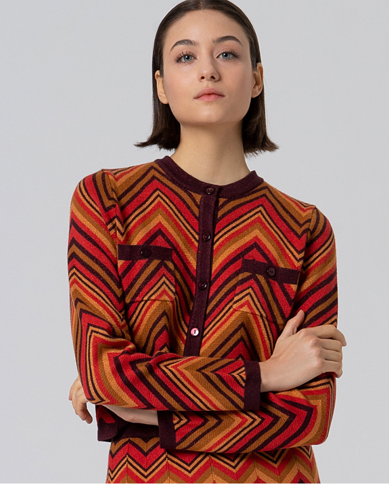 Zigzag knit cardigan with lurex Maroon