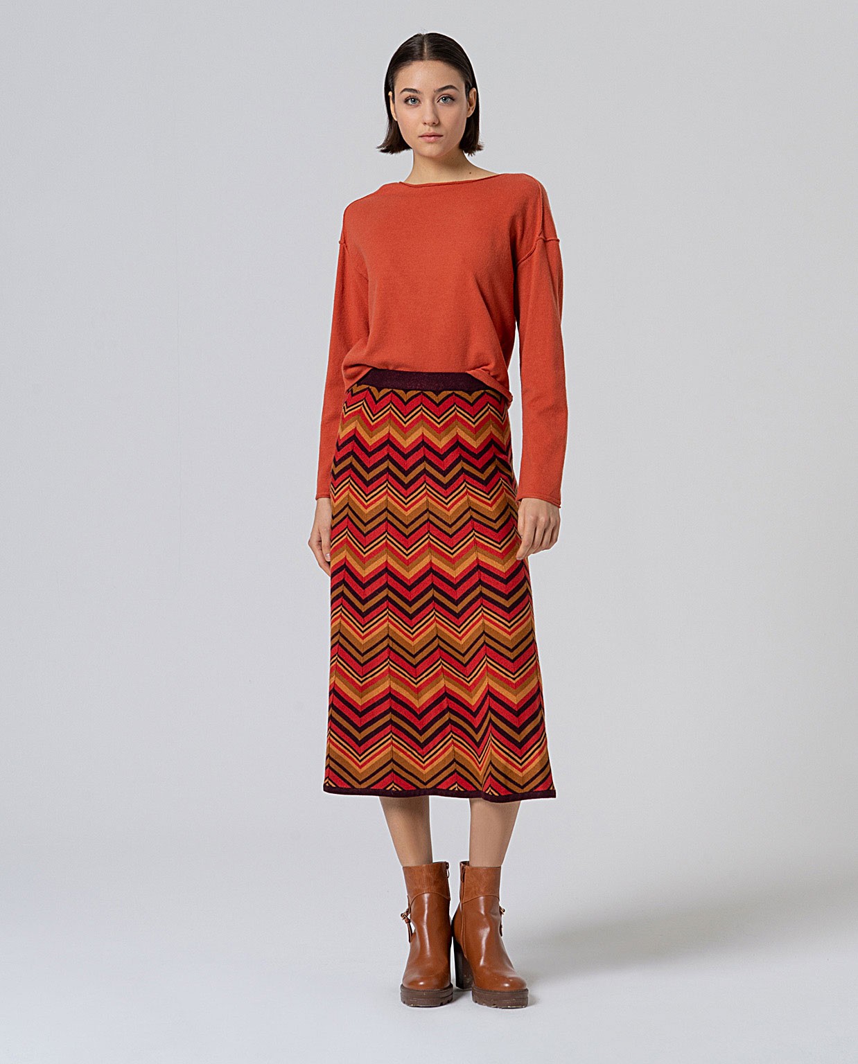 Falda midi de punto con lurex Granate