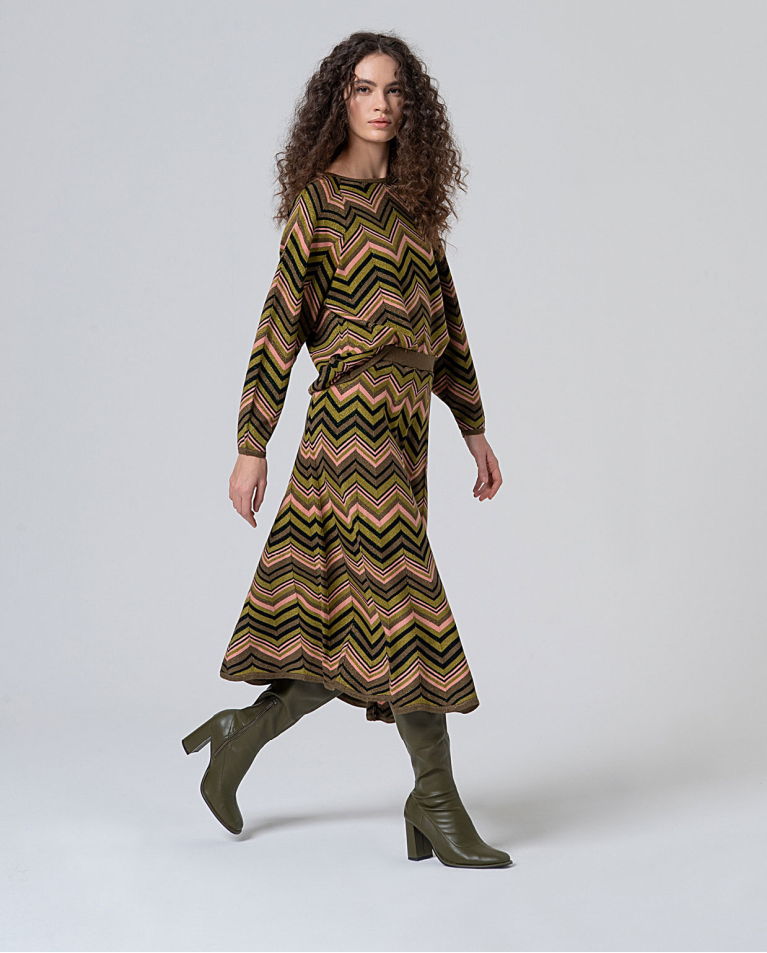 Falda midi de punto con lurex Verde