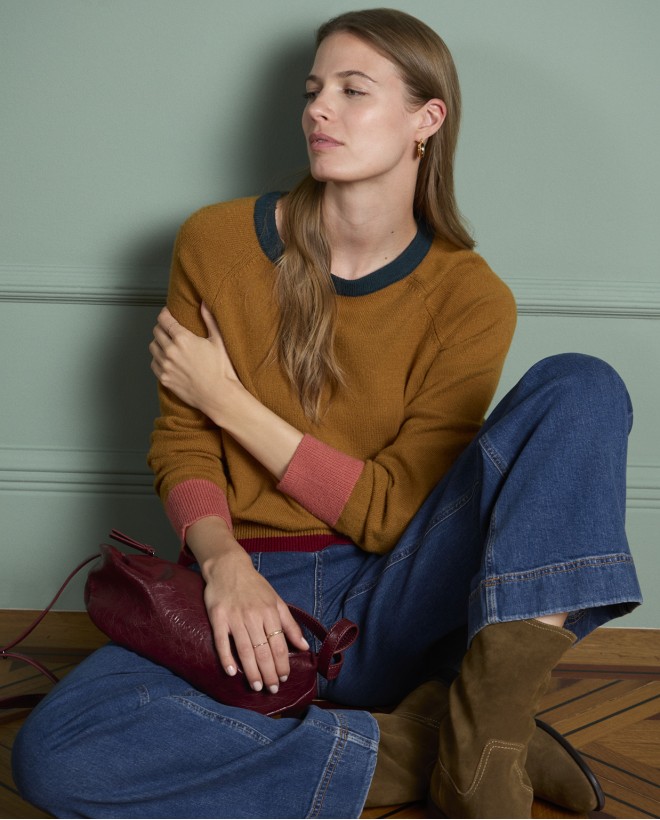 Jersey tricot con detalles a contraste Camel