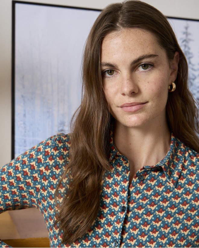 Camisa elástica con micro estampado vintage Verde Botella