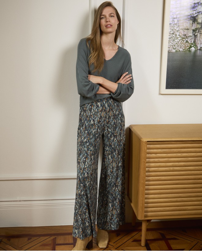 Pantalón fluido en viscosa ecovero Azul petróleo