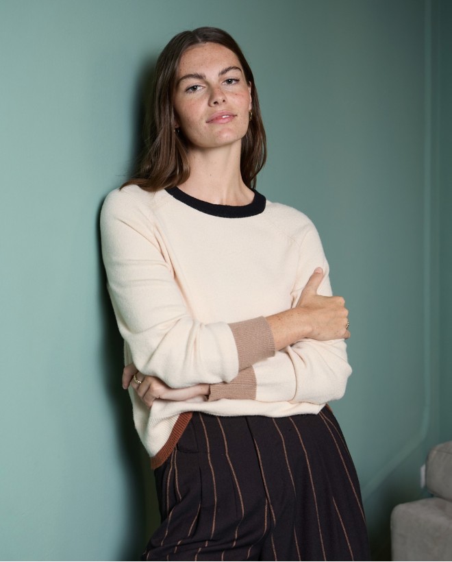 Jersey tricot con detalles a contraste Crudo