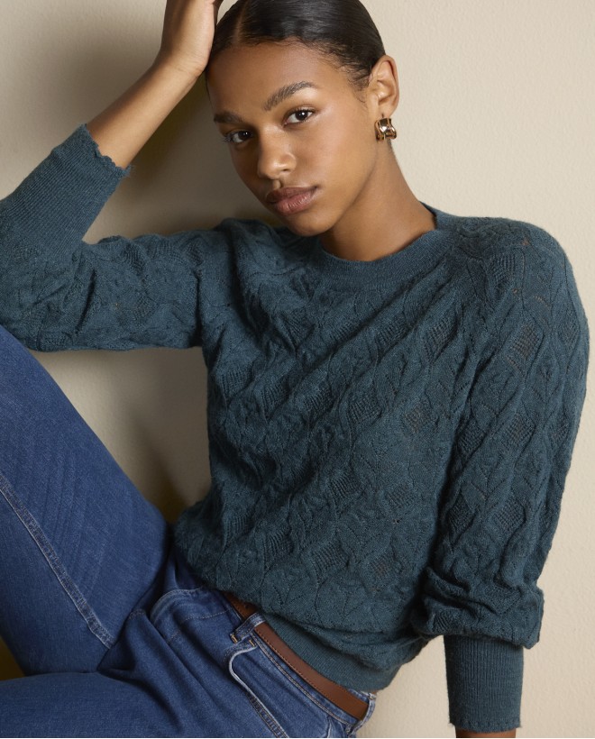 Jersey de tricot con dibujo trenzado Azul