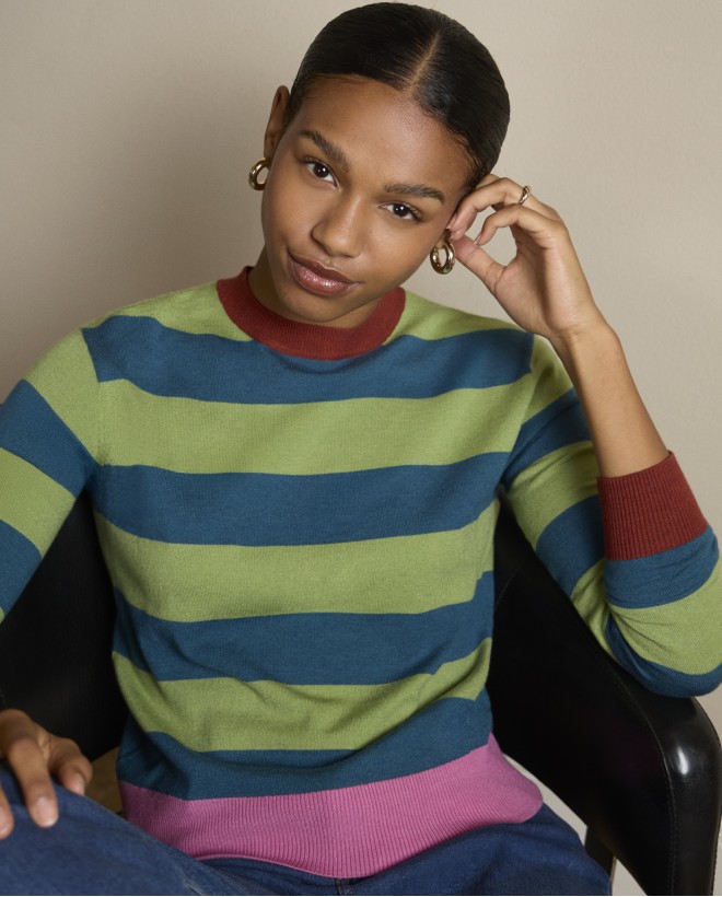 Striped crew neck sweater Green