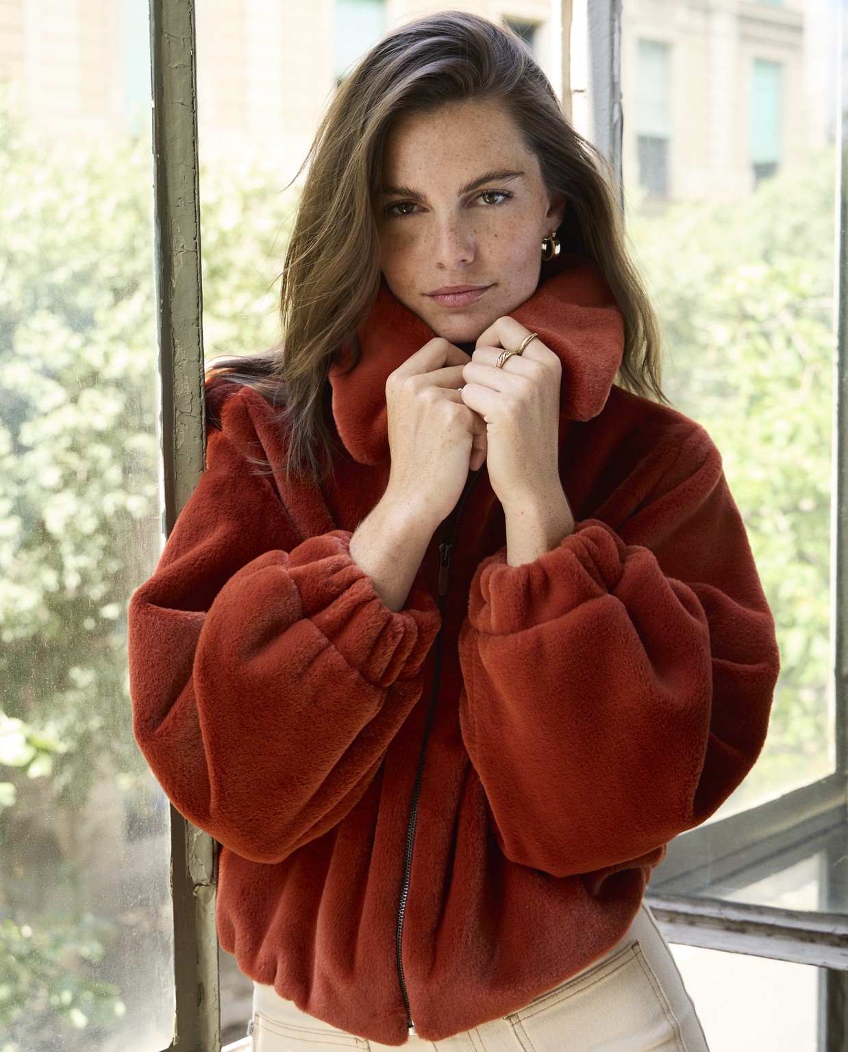 Plush fabric bomber jacket Tile