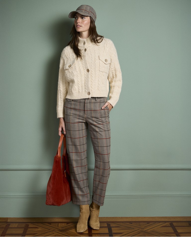 Pantalón de cuadros recto Camel