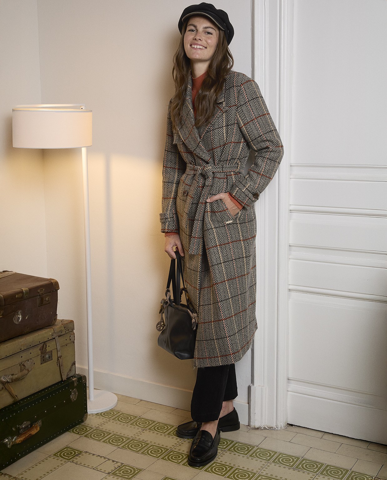 Trench cruzado con mezcla de lana Camel
