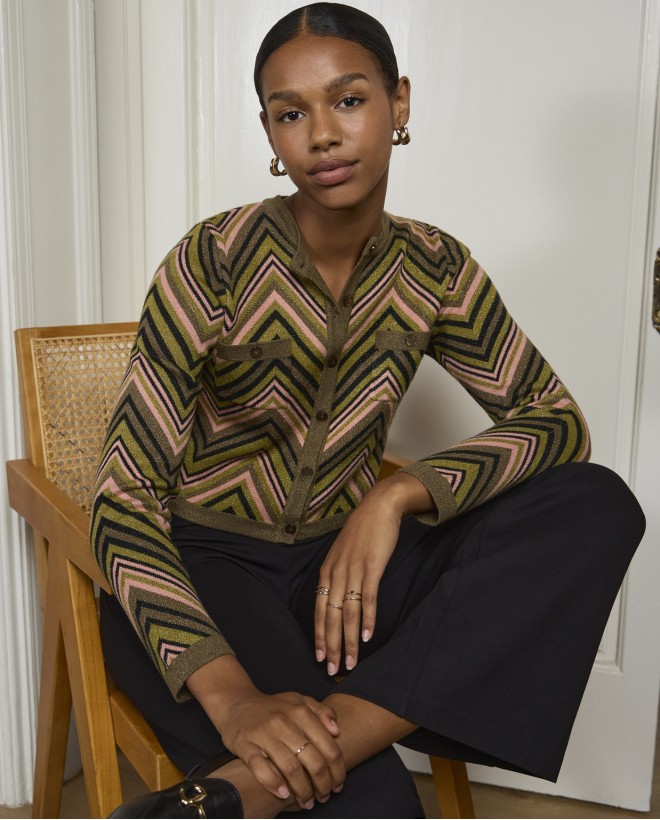 Chaqueta de punto zigzag con lurex Verde
