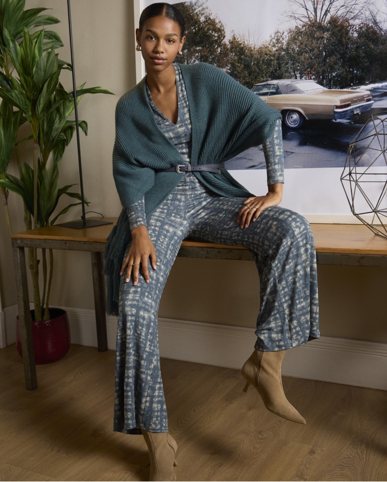 Pantalón oversize fluido estampado Azul acero