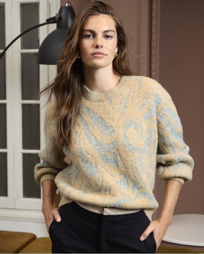 Jersey jacquard de punto suave Azul