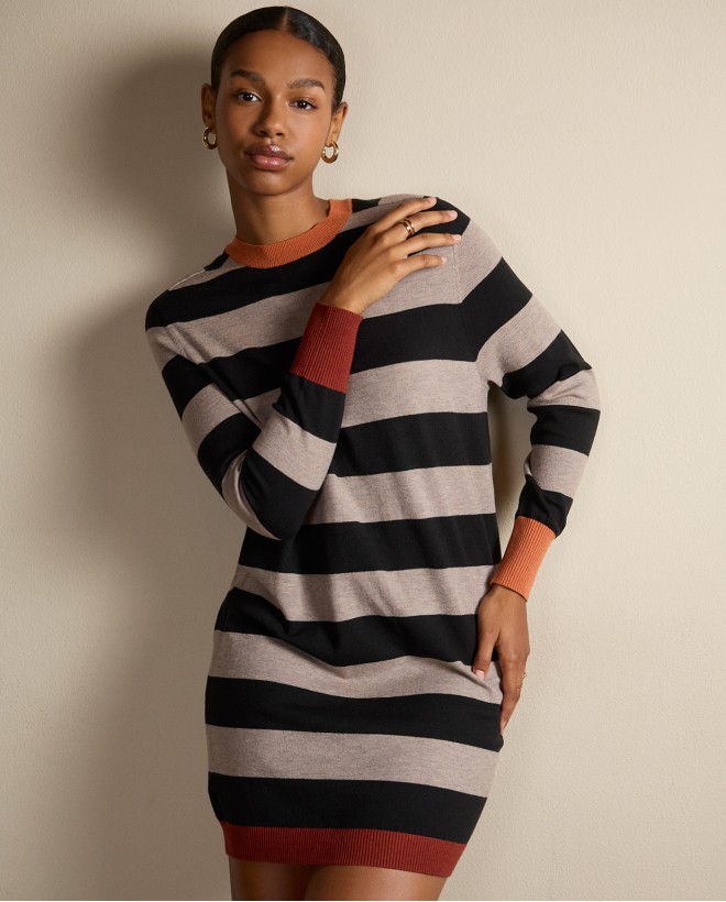 Original striped straight dress Black