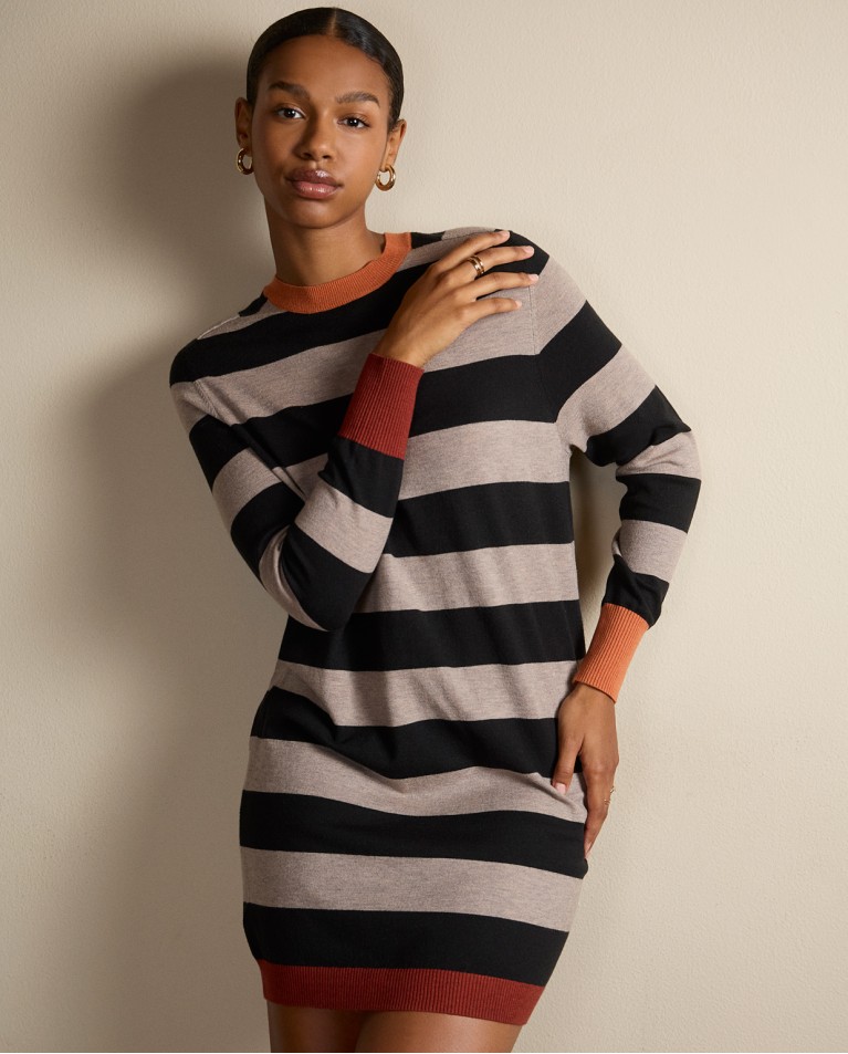Original striped straight dress Black