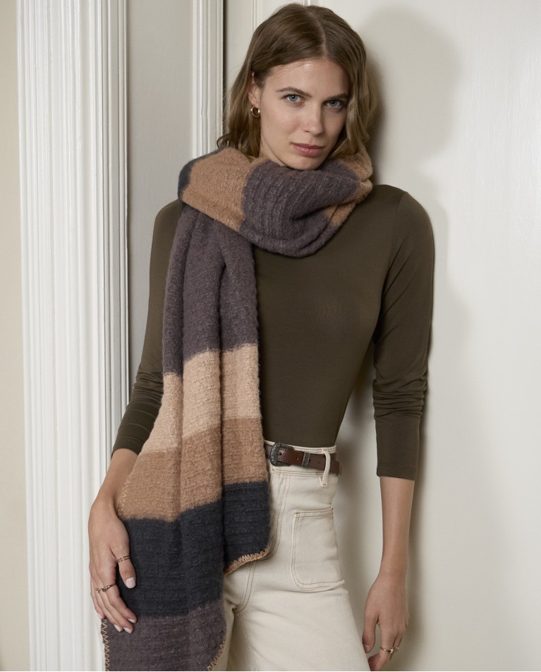 Striped tricot scarf Chocolate