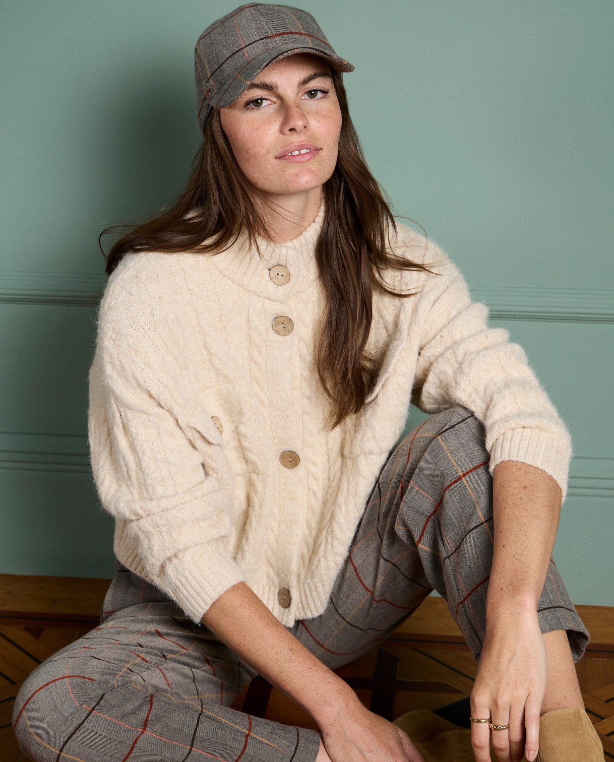 Aranese textured chunky cardigan Sand