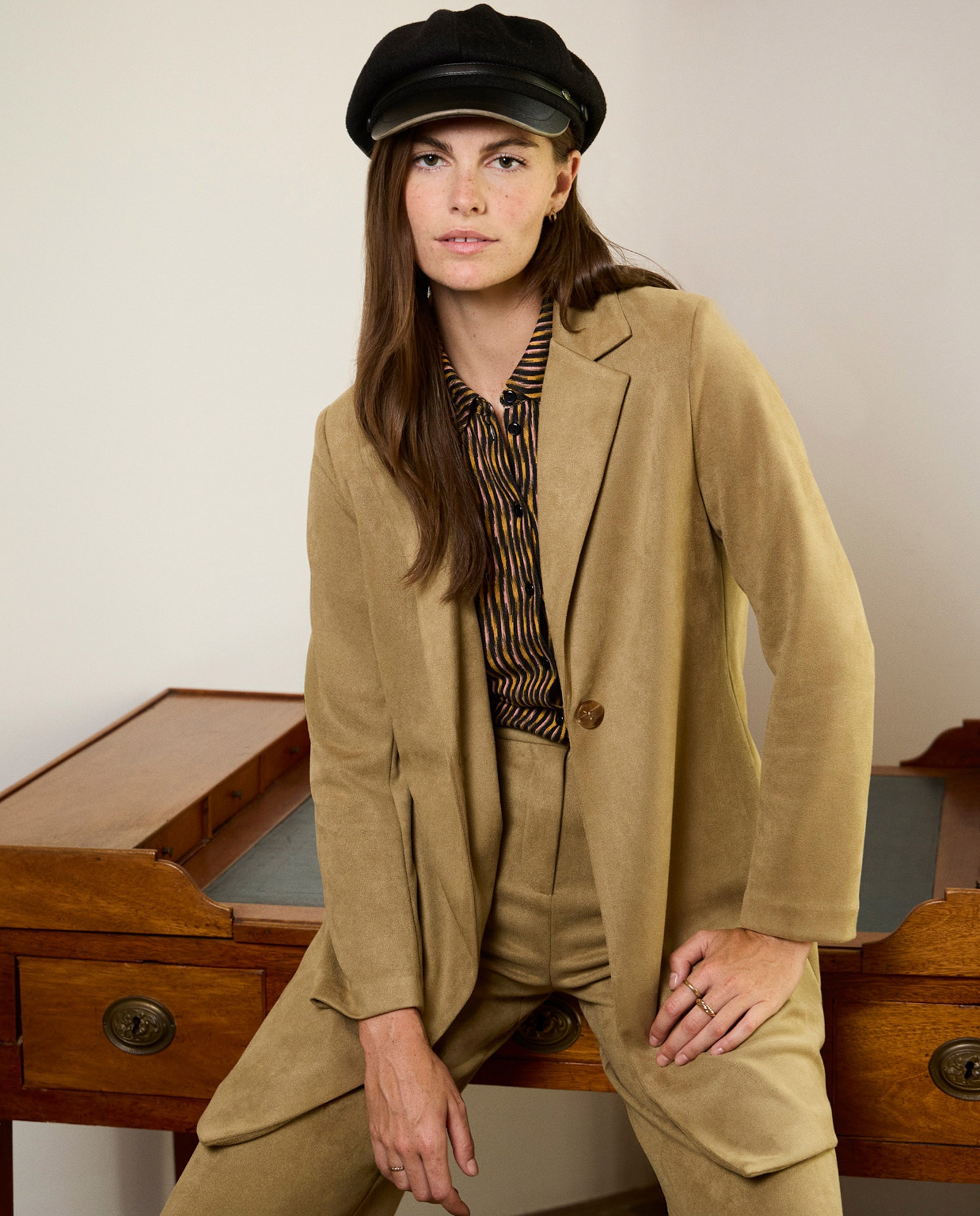 Casaco oversize com efeito de veludo Areia