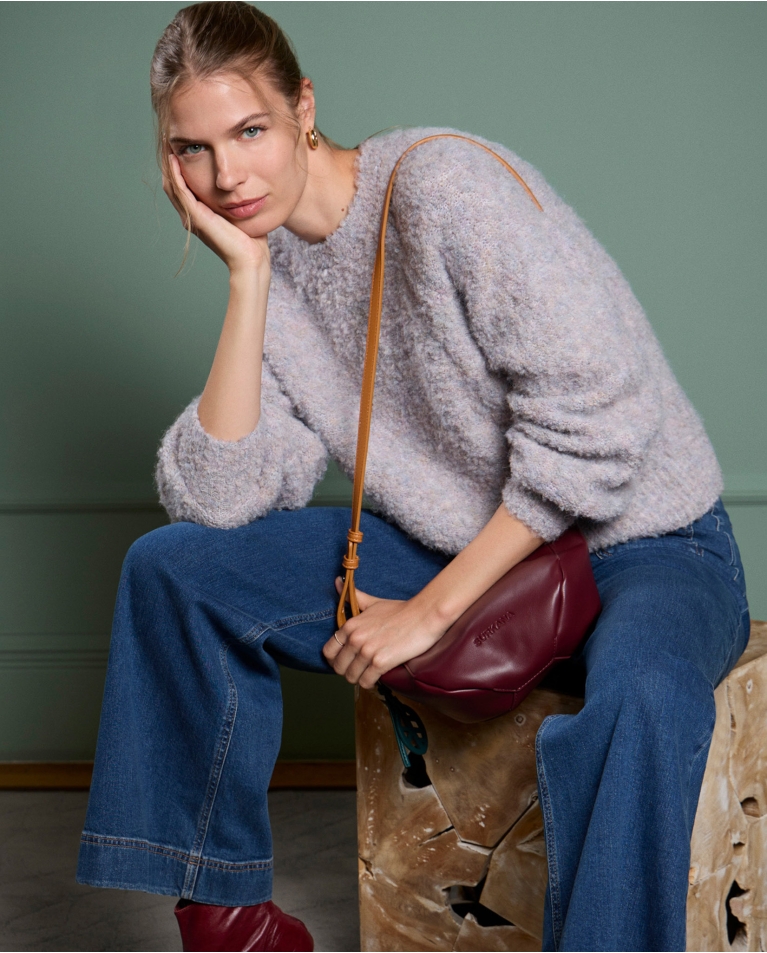 Short bouclé knitted sweater Billiard green