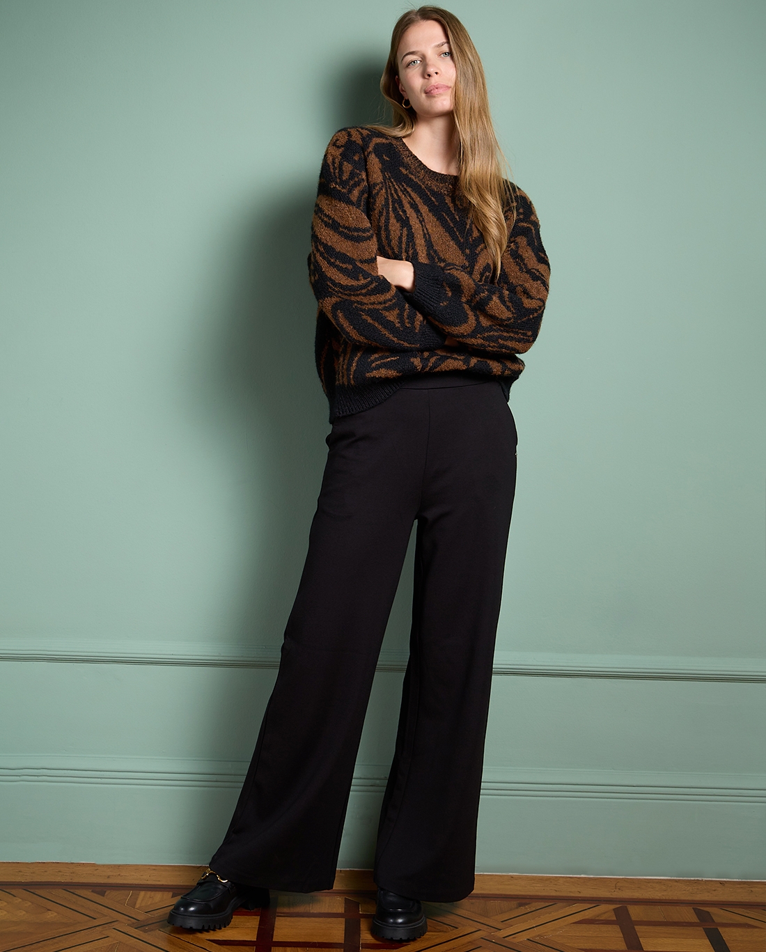Wide-leg pants without zippers Negro