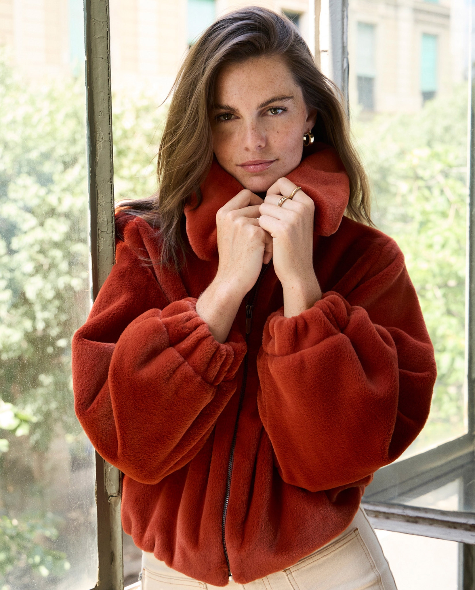 Chaqueta bomber tejido peluche Teja