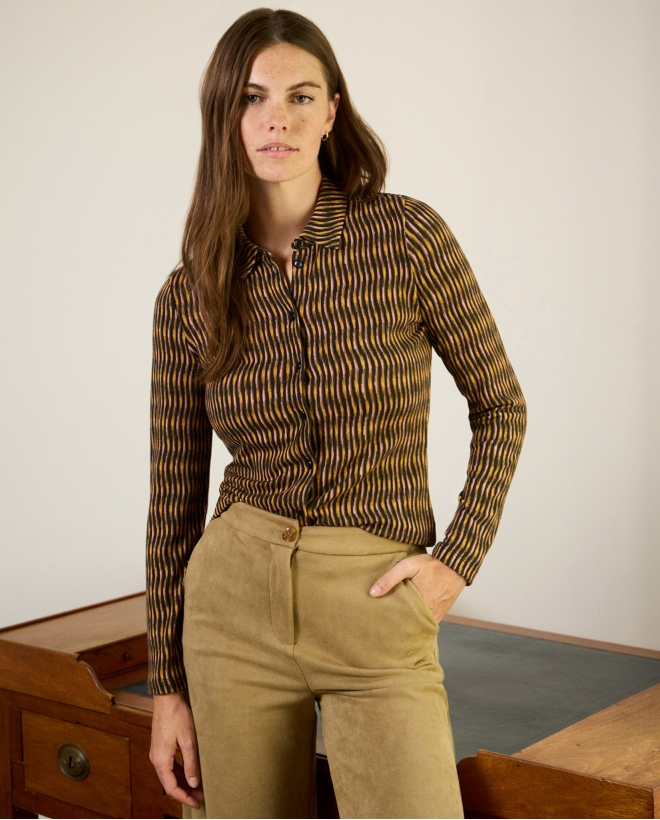 Stretch shirt with wave print Green