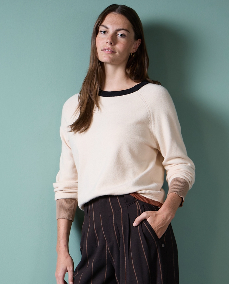 Jersey tricot con detalles a contraste Crudo