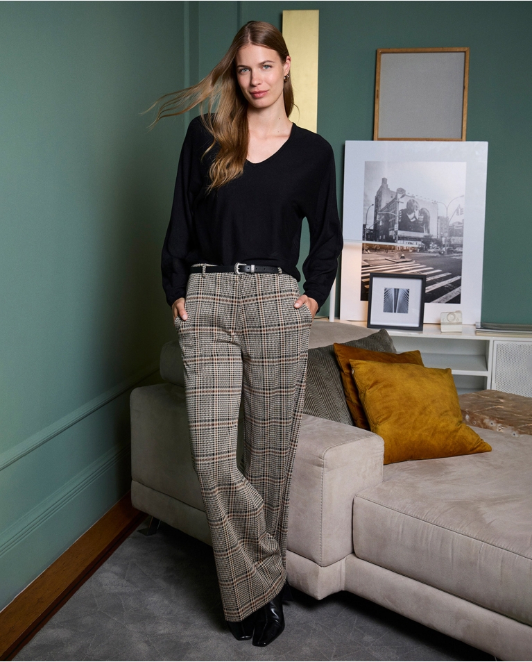 Pantalón wide leg de jacquard Negro