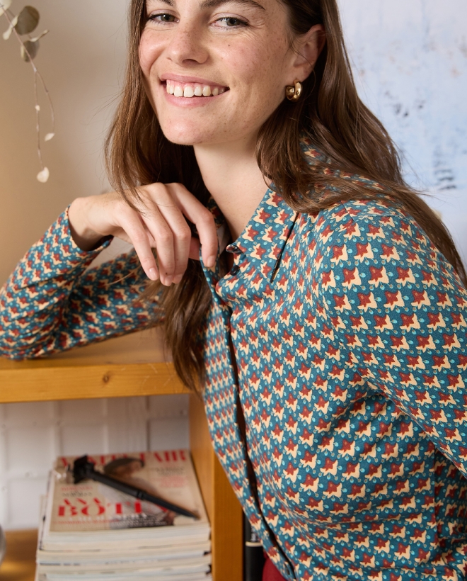 Stretch shirt with vintage micro print Bottle Green