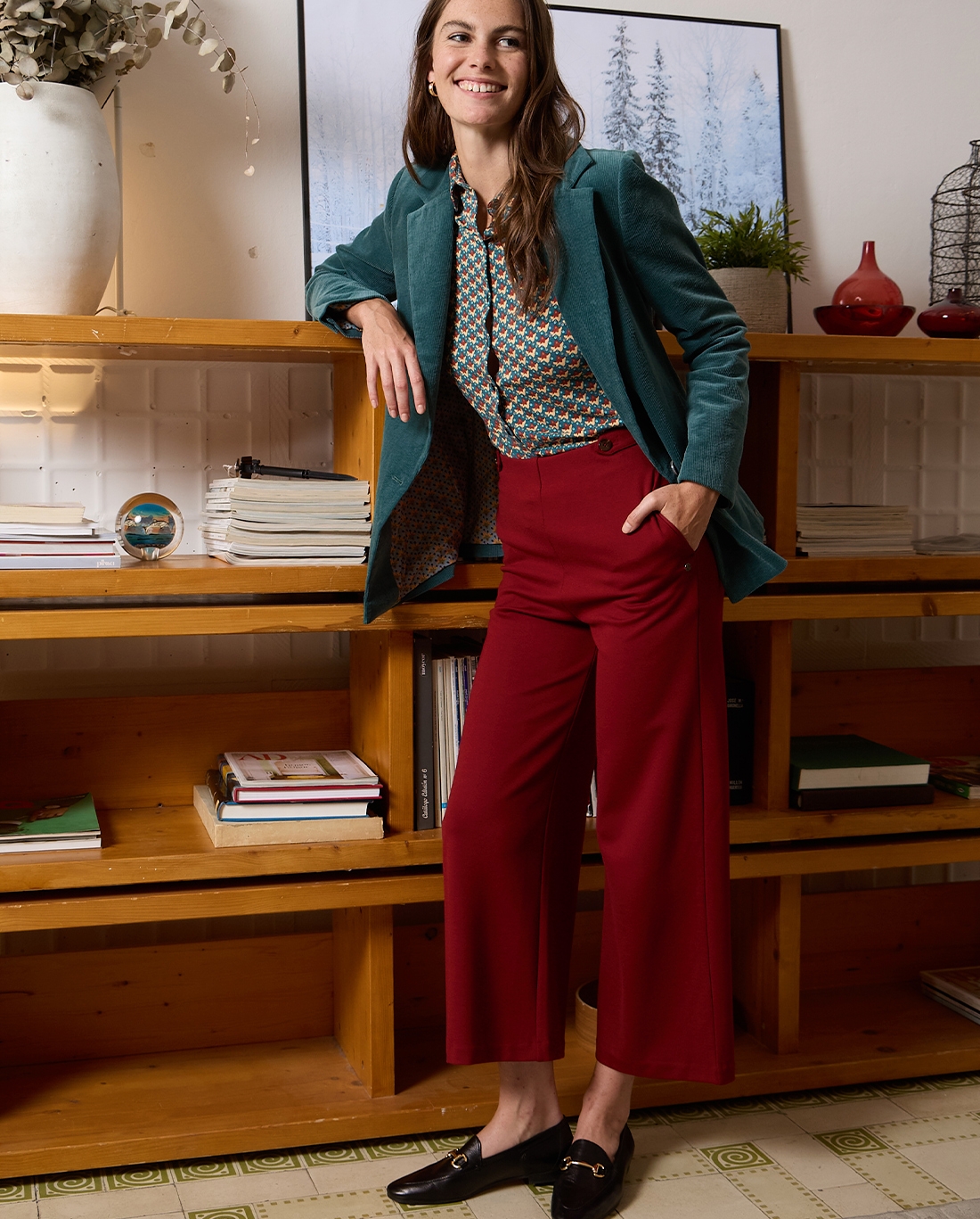 Pantalón tobillero de corte flare Rojo Inglés