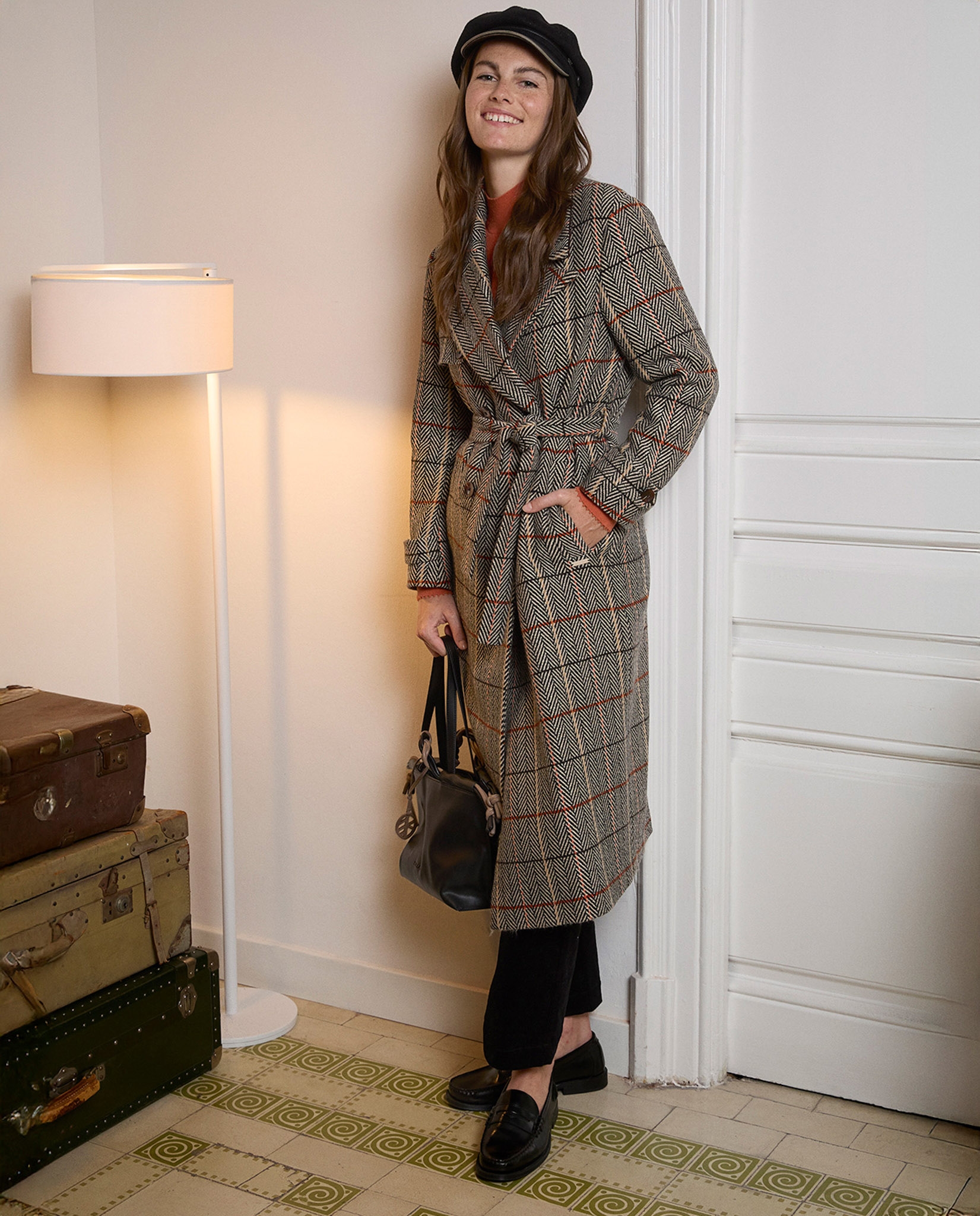 Trench cruzado con mezcla de lana Camel