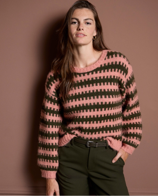 Two-tone recycled chunky knit sweater Pink