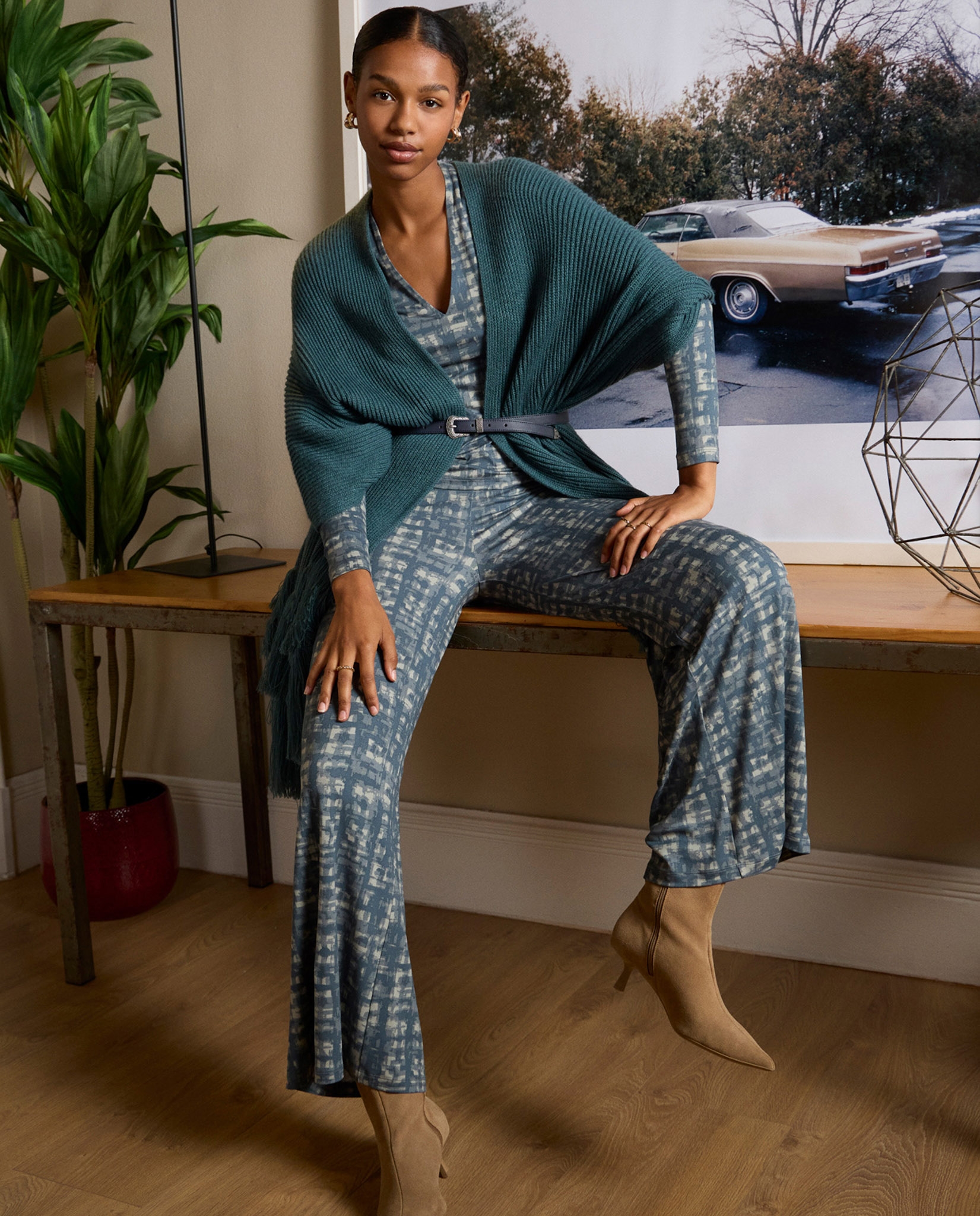 Printed fluid oversize pants Steel Blue