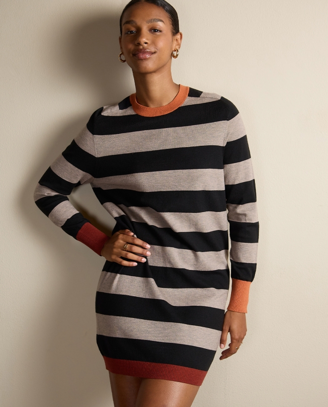 Vestido recto de rayas original Negro
