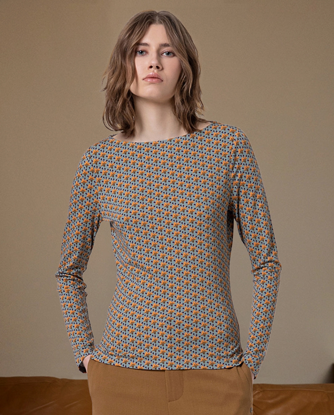 Stretch T-shirt with micro print Blue