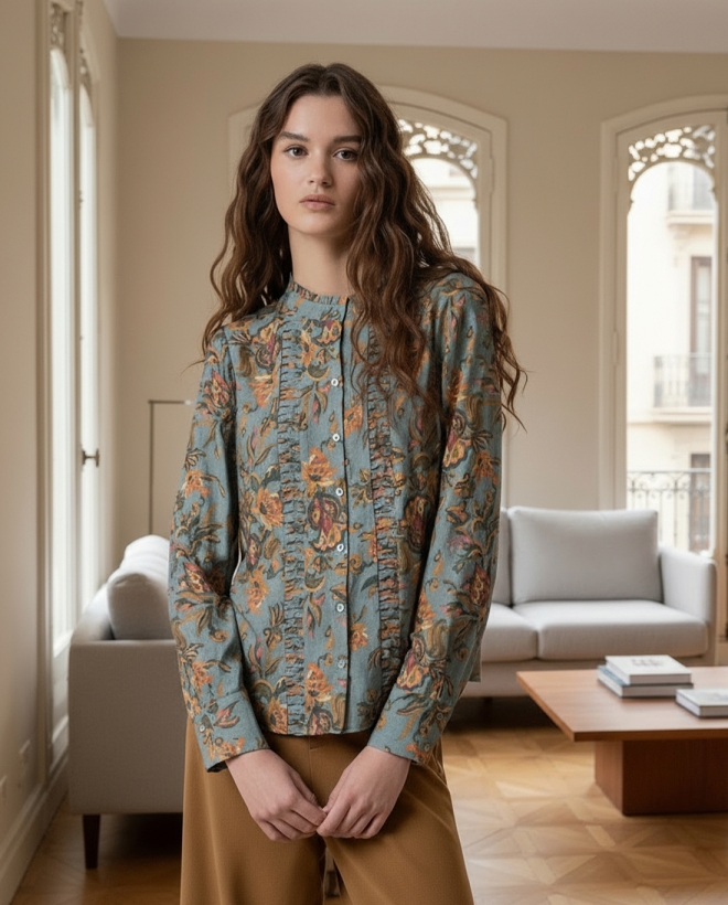Blusa fluida de viscosa con fruncidos Multi