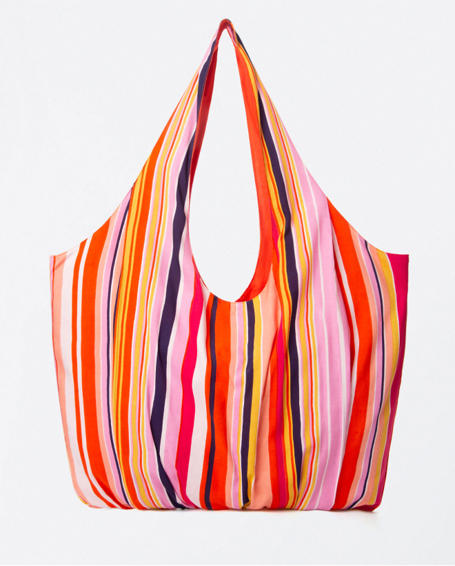 Tote bag with pleats.ed Stripes Orange