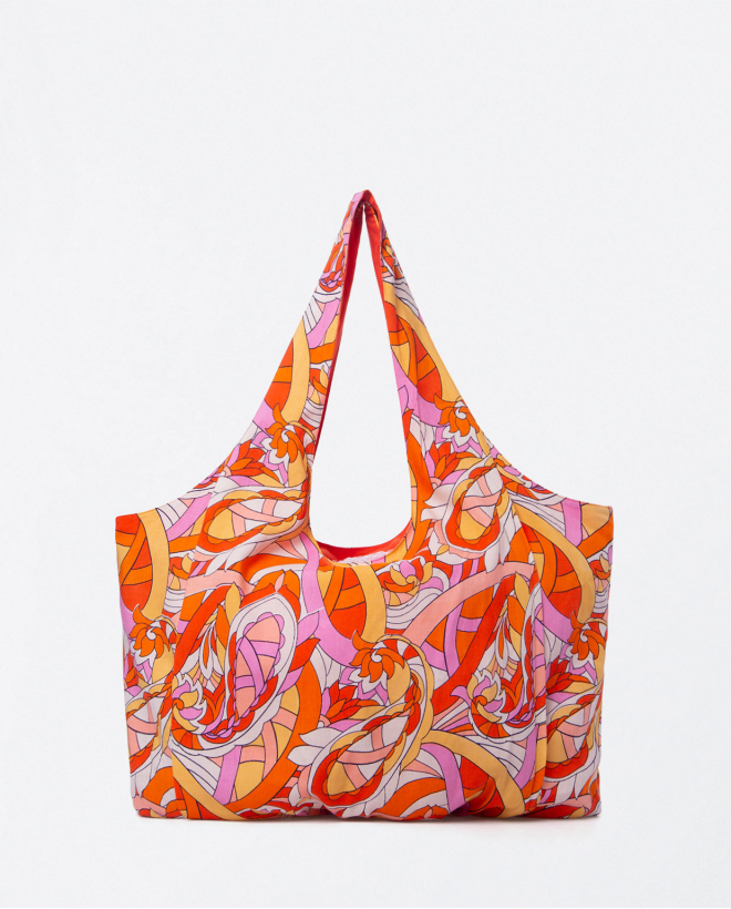 Tote bag with pleats.ed Orange