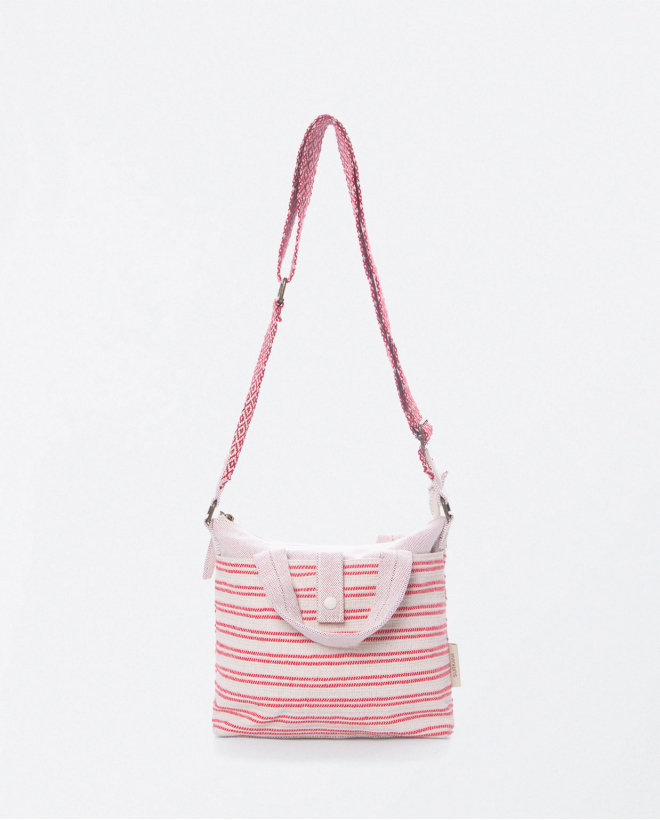 Jacquard shoulder bag with handle. Stripes Red