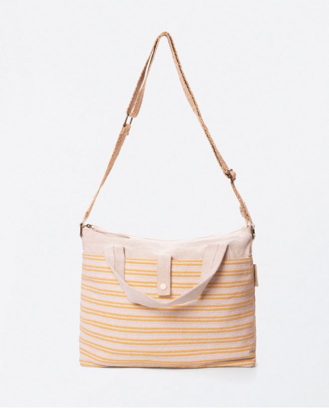 Jacquard shoulder bag with handle. Stripes Yellow