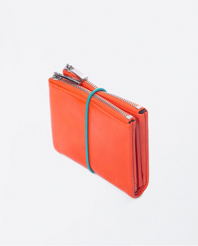 Small wallet with card holder and coin purse. Plai Orange