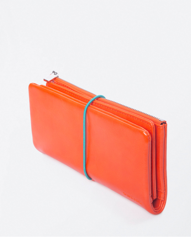 Long wallet with card holder and coin purse. Plain Orange