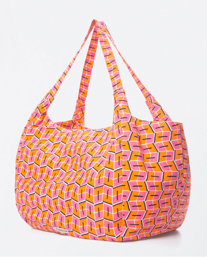 Cotton hobo style beach bag. Pink