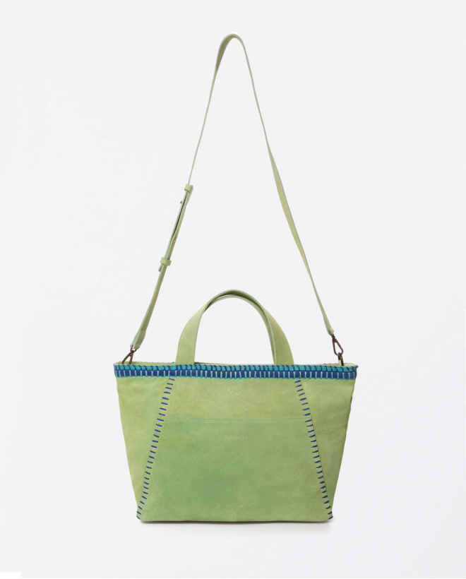 Nappa leather shopper bag with embroide details. Green