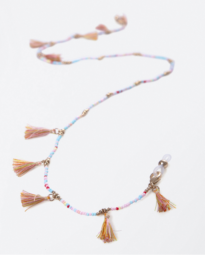 Eyewear cord with colour pieces in squares Fuchsia
