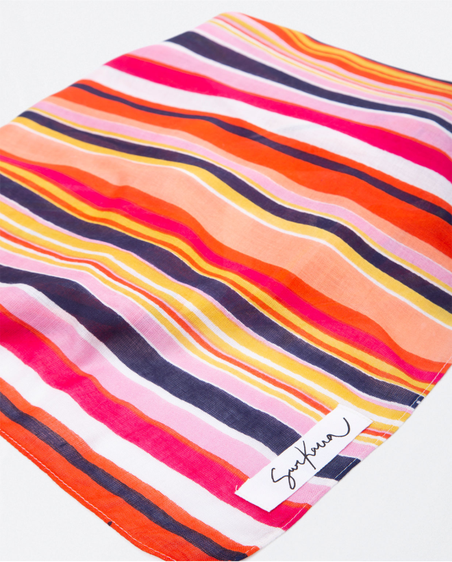 Pink striped print sarong scarf Orange