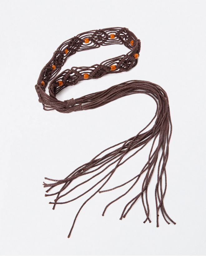 Macramé belt with brown wooden beads Brown