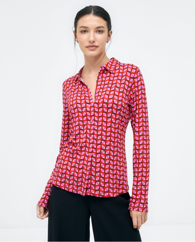 Long sleeve shirt. geometric print Red