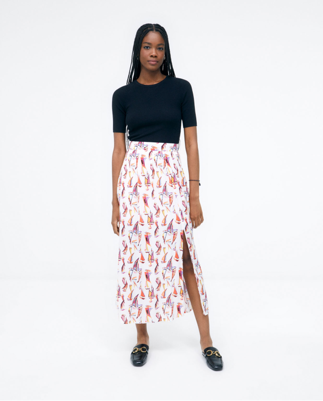 Midi skirt with side slit.ed Multi