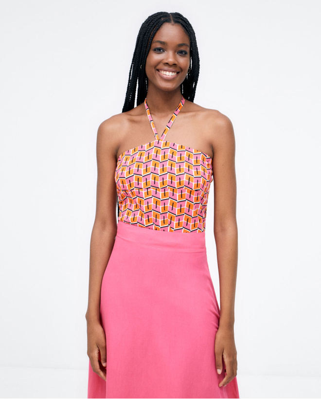 Strapless strapless t-shirt. Pink