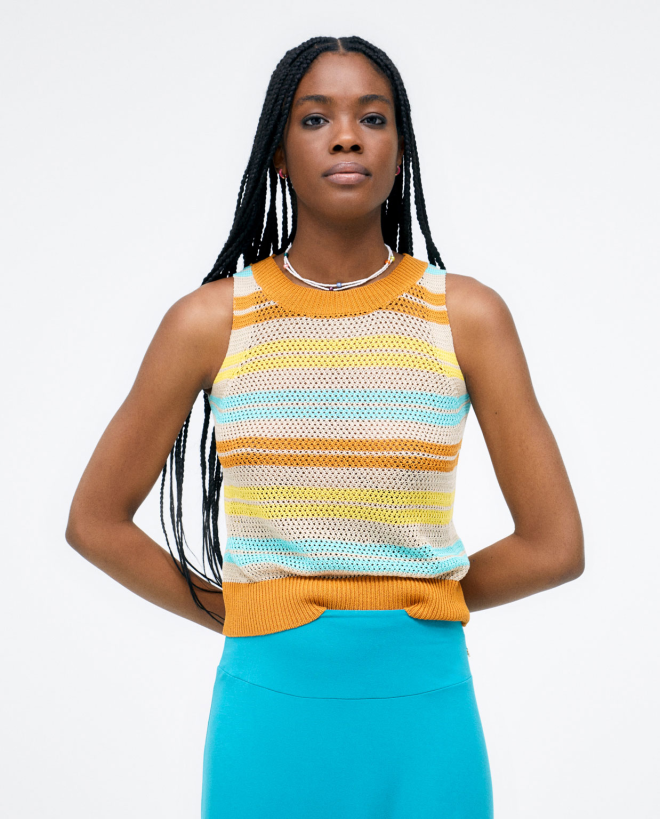 Striped sleeveless knitted...