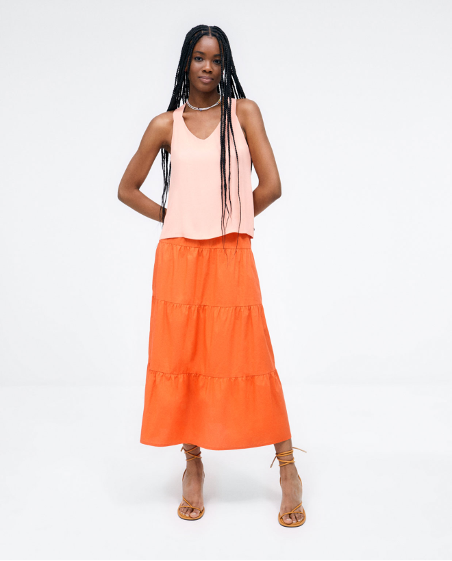 Long skirt with ruffles. Plain e Orange
